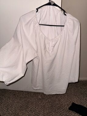 White Peasant Blouse with Tie Neck - Women Tops